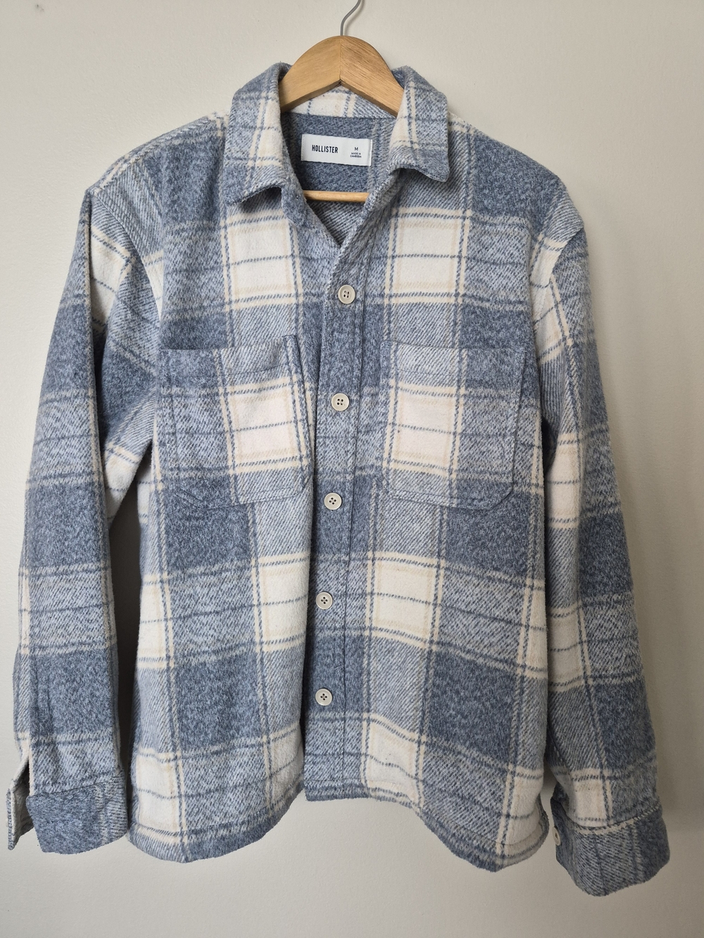 Hollister Women’s Plaid Shacket Jacket Blue & Cream Size Medium
